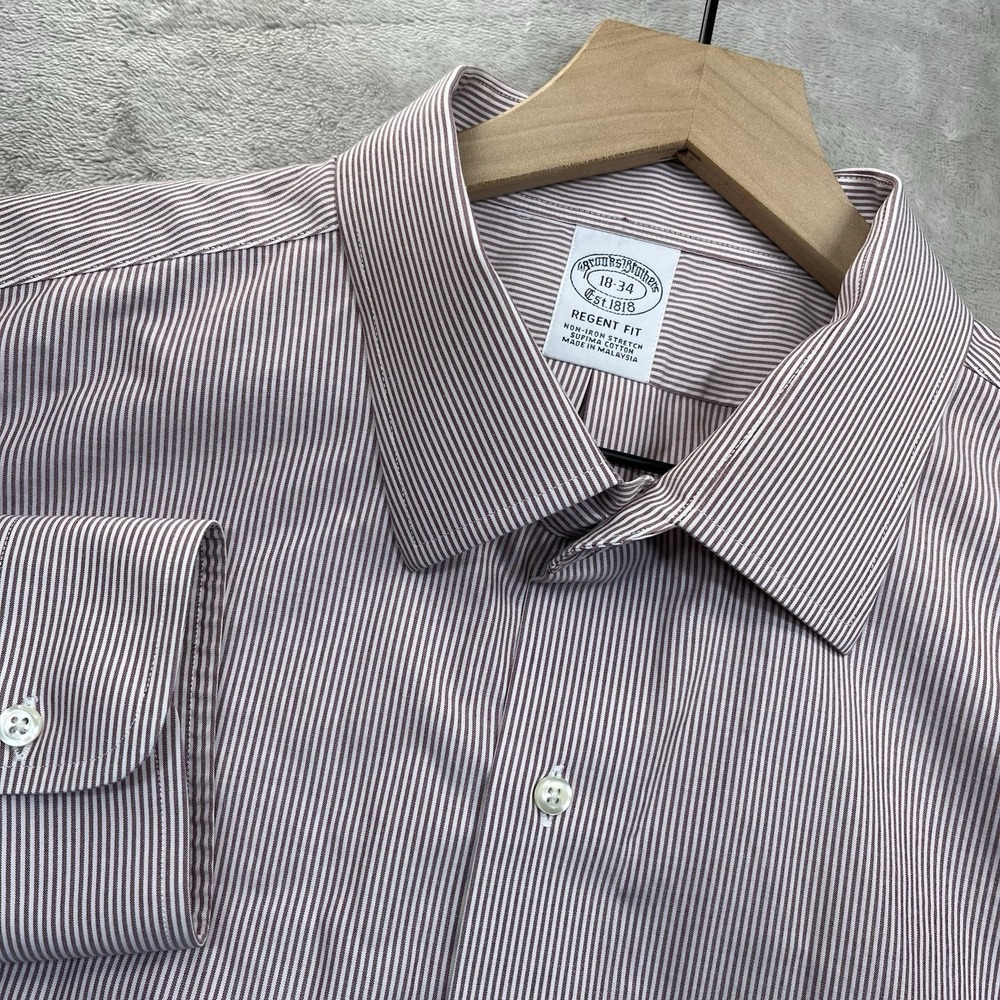 Brooks Brothers Regent Shirt Mens 18-34 Red Striped Button Up Non Iron Stretch